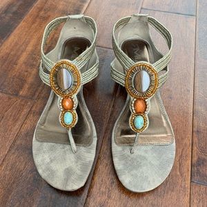 MIA Taupe Snakeskin Sandals w/ Beads